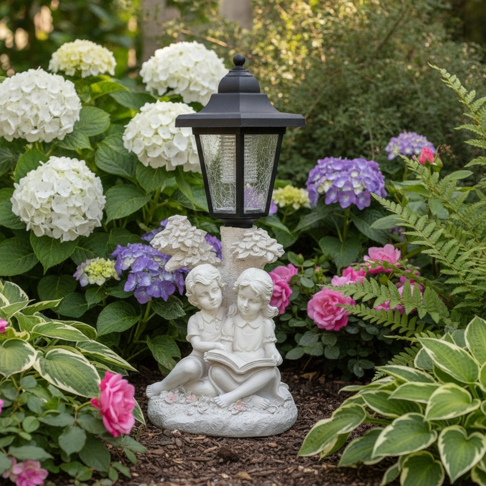 Solar Statue with Lantern Freestanding Solar Garden Light Garden Ornament with Light Whimsical for Gardeners, Patio, Yard view 4