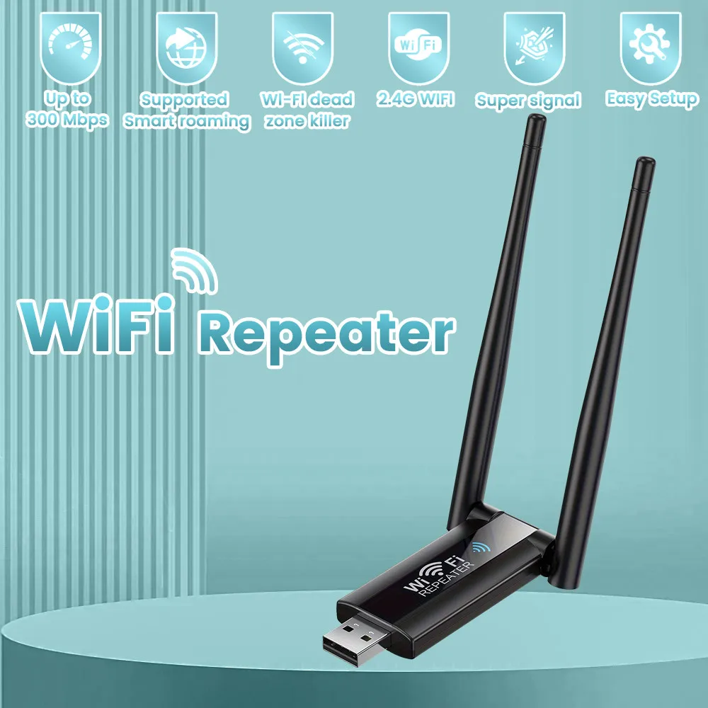 

2.4G 300Mbps Wireless USB WiFi Repeater Extender WiFi Signal Amplifier Booster Long Range Wi-Fi Router Home Network Extension