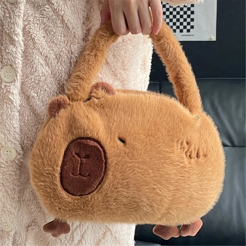 Tas Tangan Mewah Dompet Tas Bahu Boneka Hewan Capybara Kartun Lucu untuk Wanita