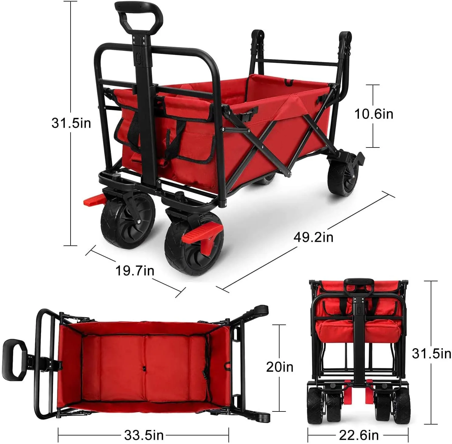 Customized Folding Large Capacity Handwagon Utility Pull Garden Cart Wagon 4 Wheels With Removable Canopy