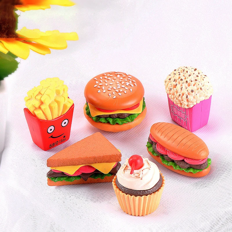 6PCS Simulation Food Hamburg French Fries Mini Figurine Fairy Garden Cartoon Character Statue Model Resin Craft Toys Ornaments