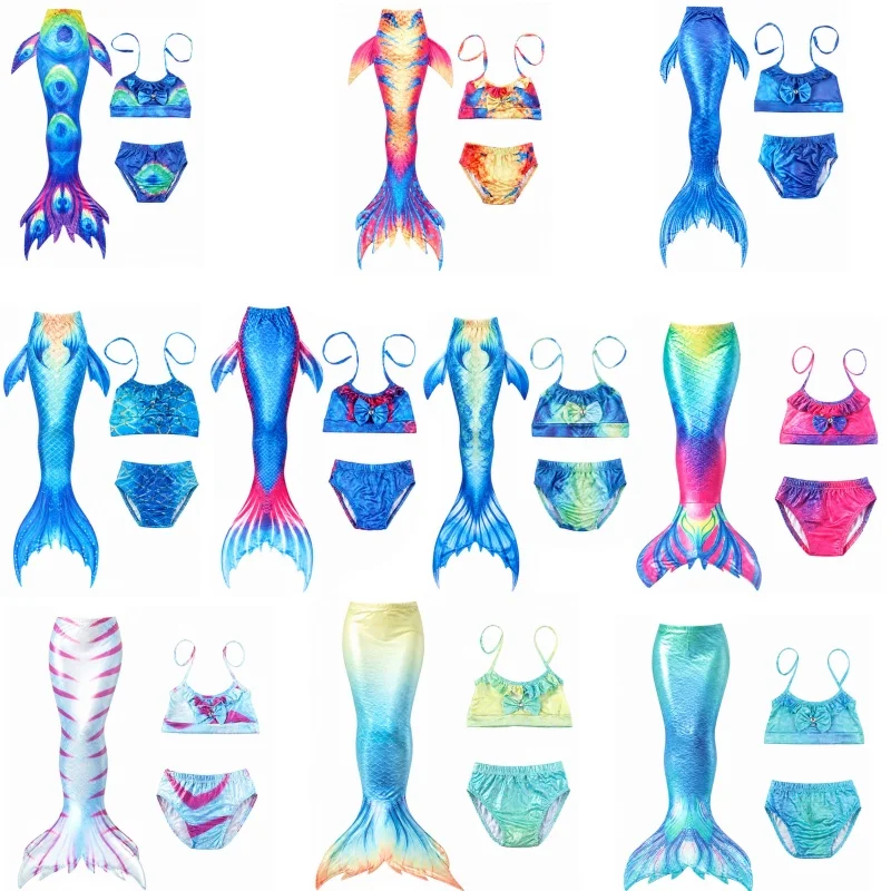 Maillot de bain sirène trois pièces pour l'été : soutien-gorge, culotte et jupe queue de poisson – Idéal pour les vacances et les photos