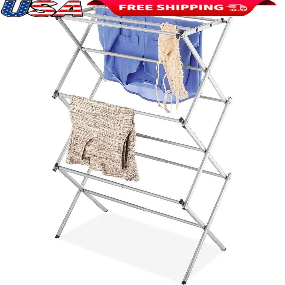 

Expandable Drying Rack Portable Clothes Drying Stand with Top Shelf and 11 Hanging Bars Indoor Outdoor Use