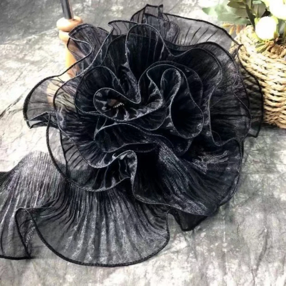 Fashion 1Yard Gradient Lace Fabric DIY Transparent Pleated Lace Ribbon 15CM Wide Organza Fabric Patchwork Decor
