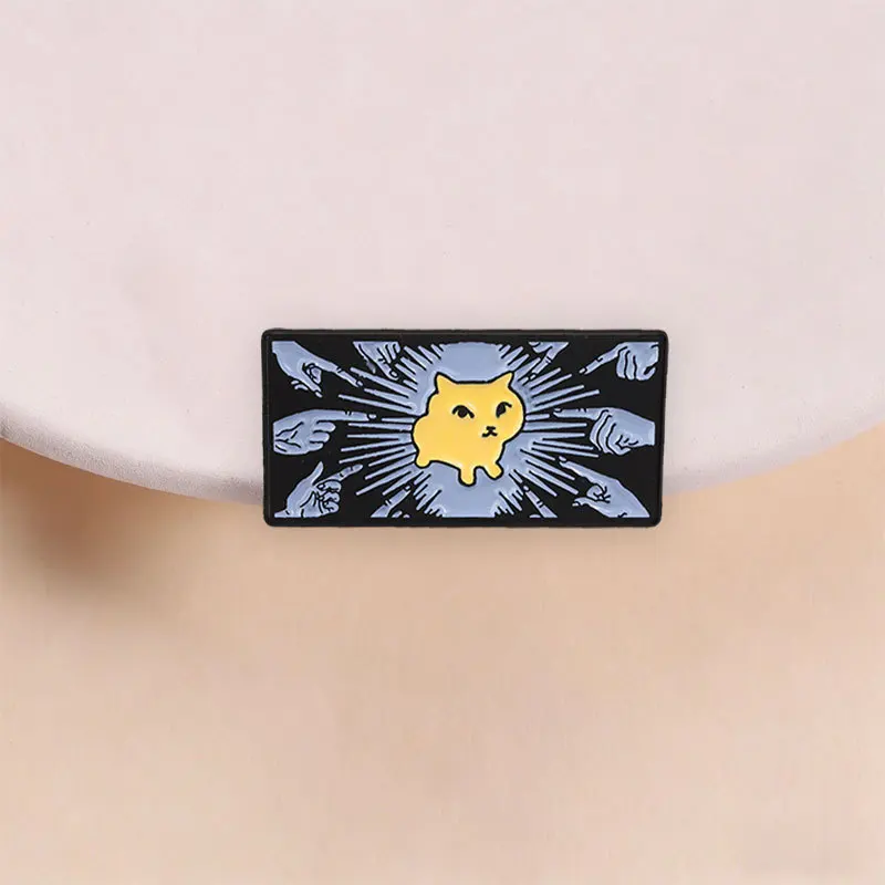 Cartoon Funny Finger Yellow Cat Brooch Cute Casual Commute Metal Badge Pins DIY Clothing Bags Hat Scarf T-shirt Jeans Accessory