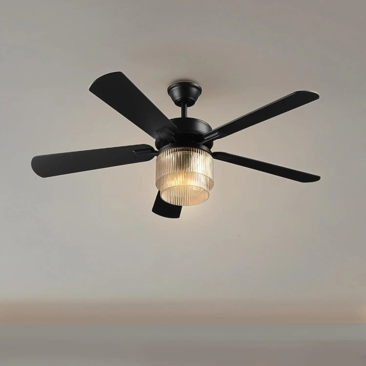 مروحة سقف كهربائية 37000023 مقاس 52 بوصة مع غطاء زجاجي، وجهاز تحكم عن بعد، ومحرك تيار مستمر، 6 سرعات، أسود غير لامع، للبيع #3