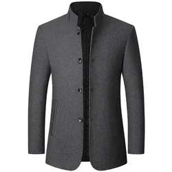 Winter Mens Wool Jacket High-quality Stand Collar Wool Blends Trench Coat Male Business Casual Wool Trench Jackets Men Clothing