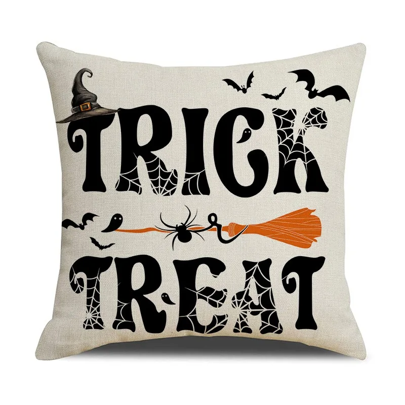 45x45cm Set of 4 for Halloween Decor Indoor,Party Supplies Farmhouse Home Decor Throw Pillows Cover Spider Web Cat Skull Decor