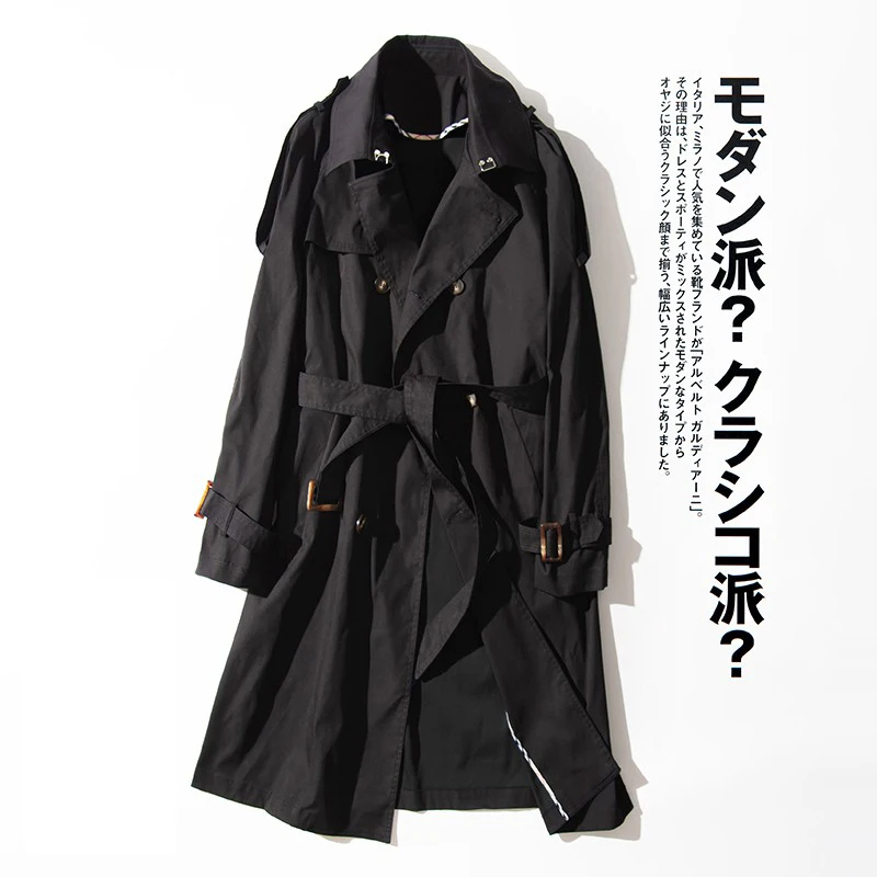 

trench coat men's medium and long high-end springautumn trend lapel casual clothes Japanesestyle washed cotton fashion versatile