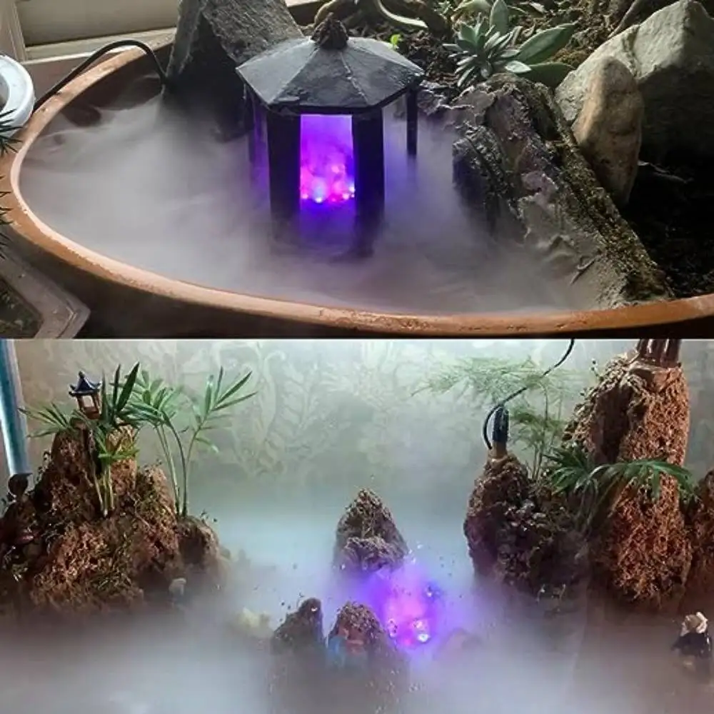 Fountain Ornament Atomizer Water Fountain Fog Mister 12 LED Lights Mist Maker Fogger Pumpkin Light Fogger for Pond Birdbath