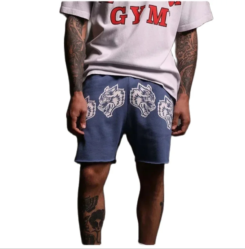 Men\'s new cotton shorts training jogging sports shorts summer running fitness loose Wolf head home casual pants