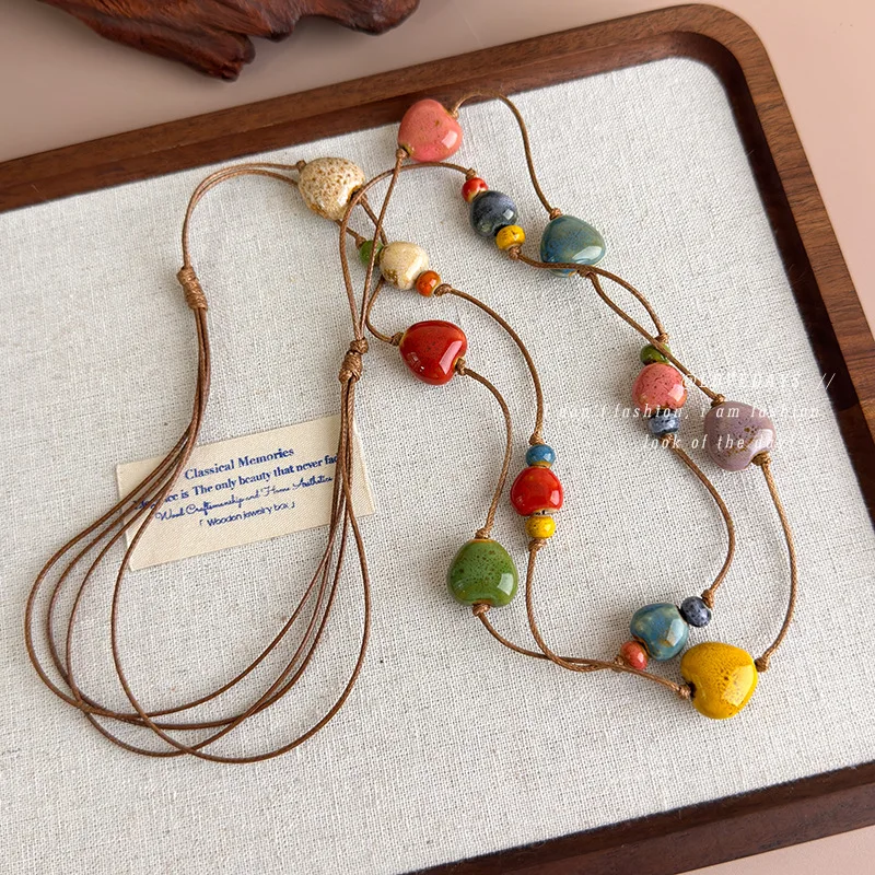 

Colorful Ceramic Heart Stackable Choker Necklace Double Layer Summer Daily Versatile Lightweight Elegant Delicate Soft For Women