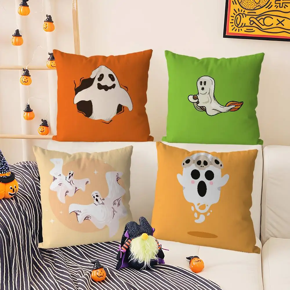 

Halloween Spooky Ghost Pillow Case Short plush Double-sided Print Square Throw Pillow Covers Sofa Home Cushion Decor