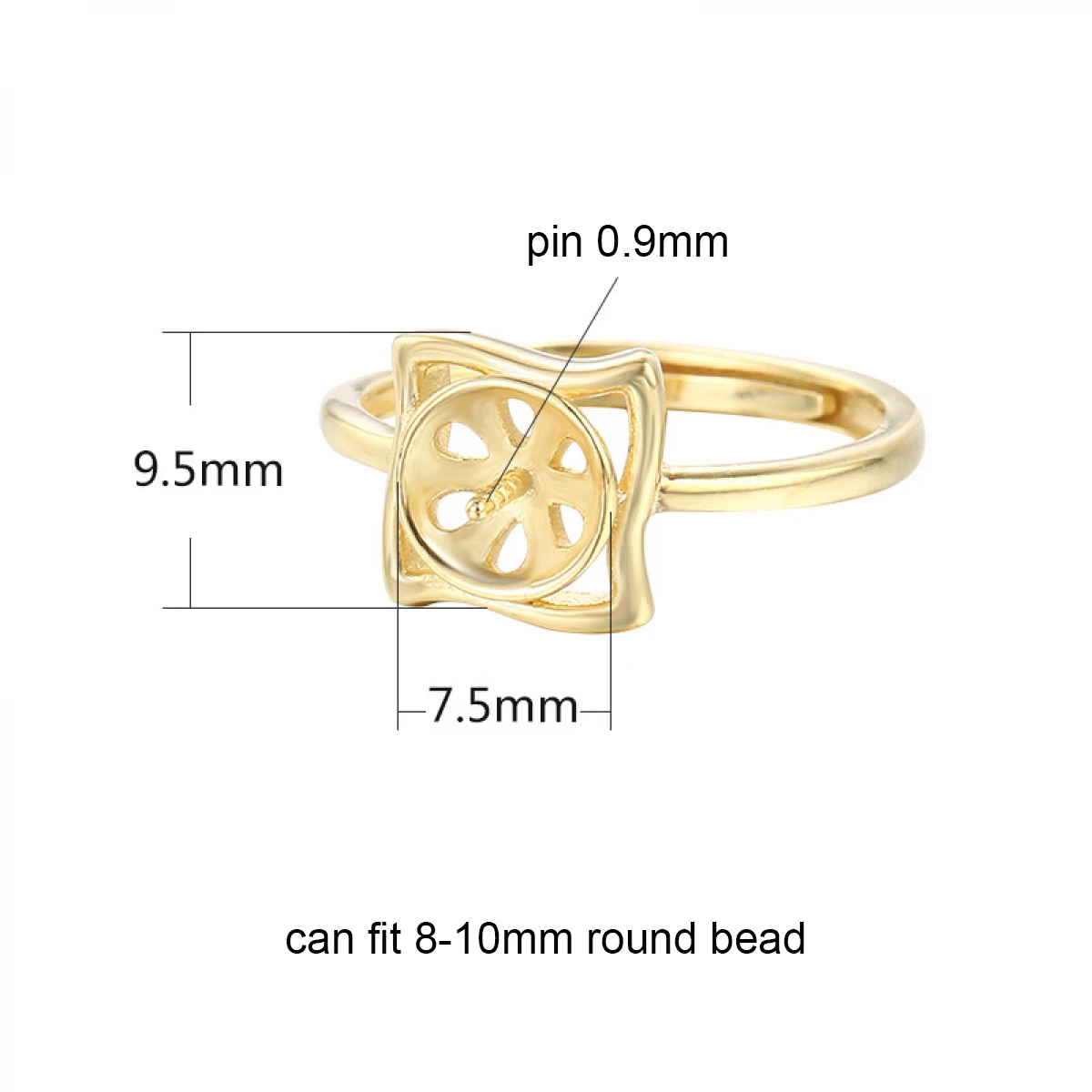 925 Silver Ring Blank Tray for 8-10mm Round Beads or Pearls Women Adjustable Ring Setting DIY Jewelry Making Supplies