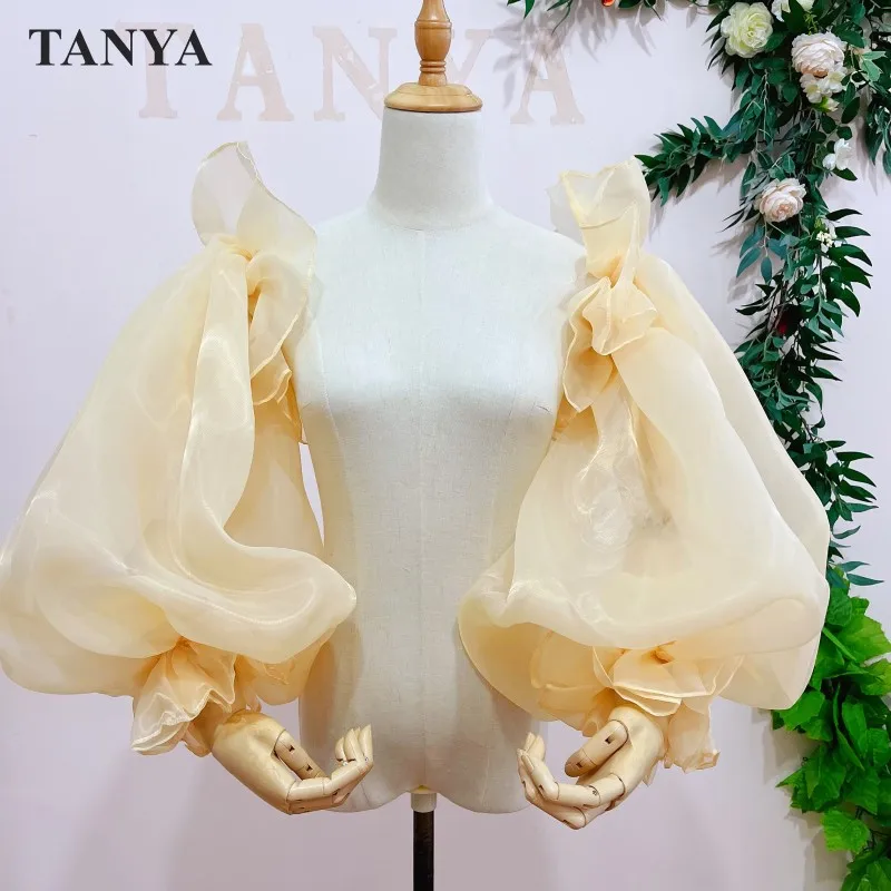 Mangas desmontables de Organza champán para boda, guantes de fiesta de boda de ensueño hinchados extraíbles, accesorios nupciales