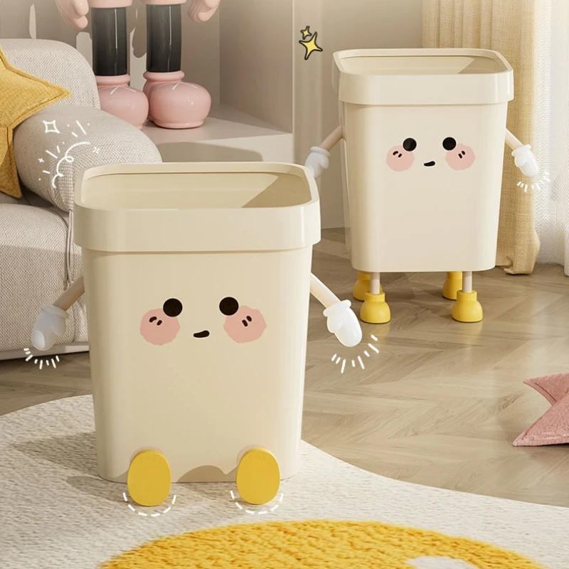1pc Creative Cute Large Trash Can Lidless Rectangular Plastic Bathroom Trash Can for Kitchen Living Room Bathroom Garbage Bin