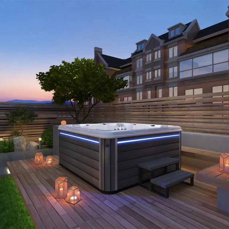 Luxury 5 Persons White Acrylic Outdoor Commercial Whirlpool Intelligent Hydro Massage Bathtub