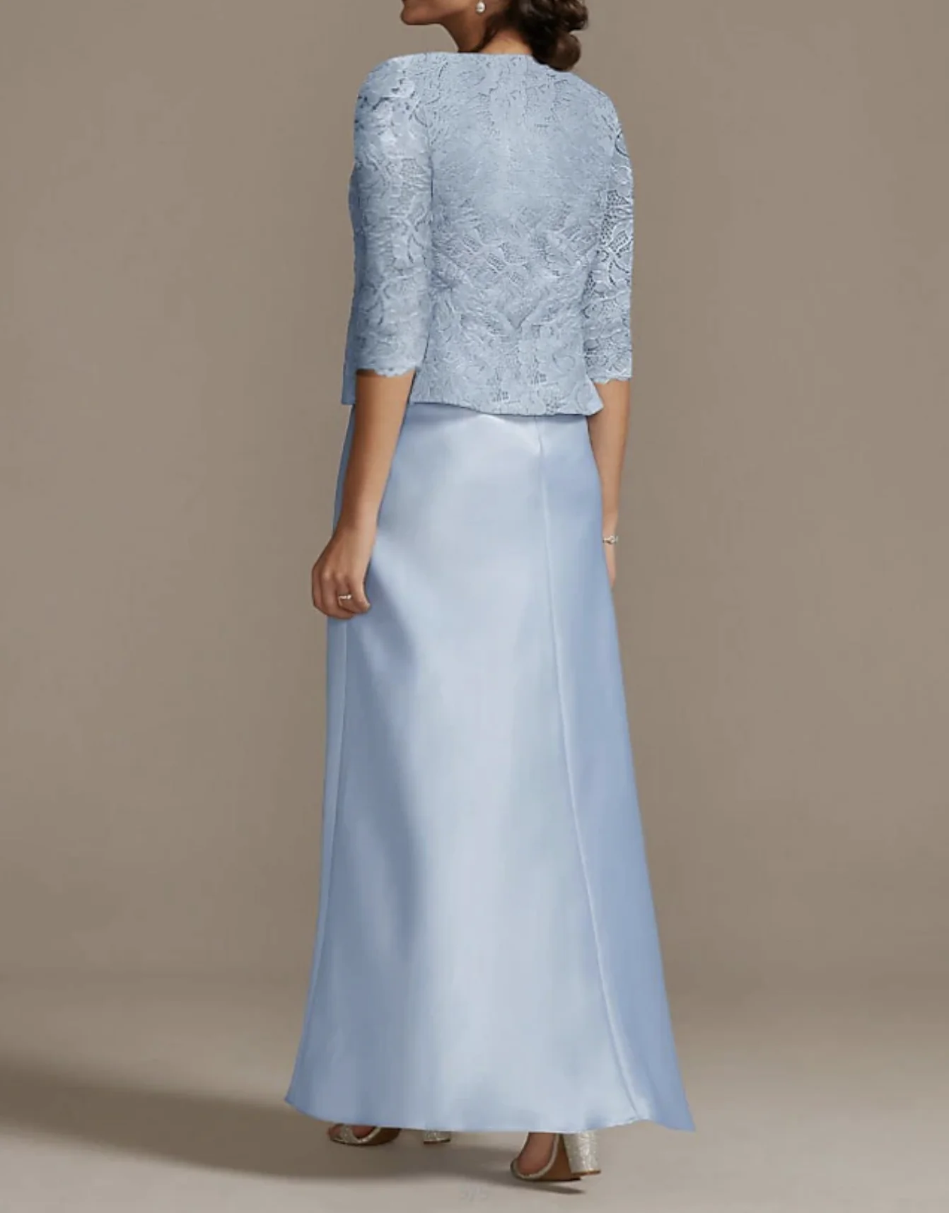 Elegante vestido de casamento com renda, pescoço colher, até o chão, manga 3/4 comprimento, jaqueta curta, mãe da noiva, 2024