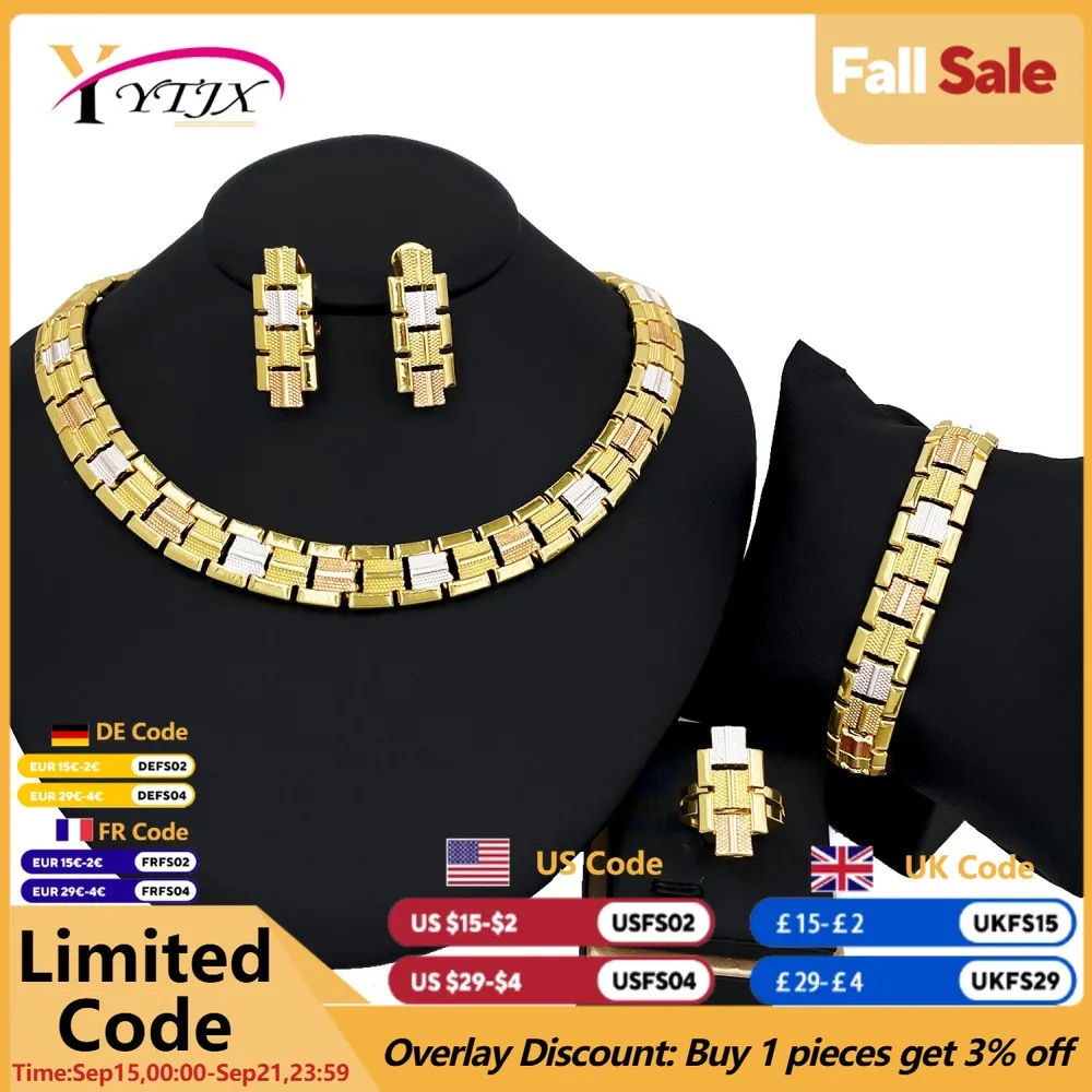 

YTJX Three Tone Jewelry Set Italy Wedding Gift Trendy Choker Necklace Bracelet Chic Gold Plated Earring Ring For Women 2025 New