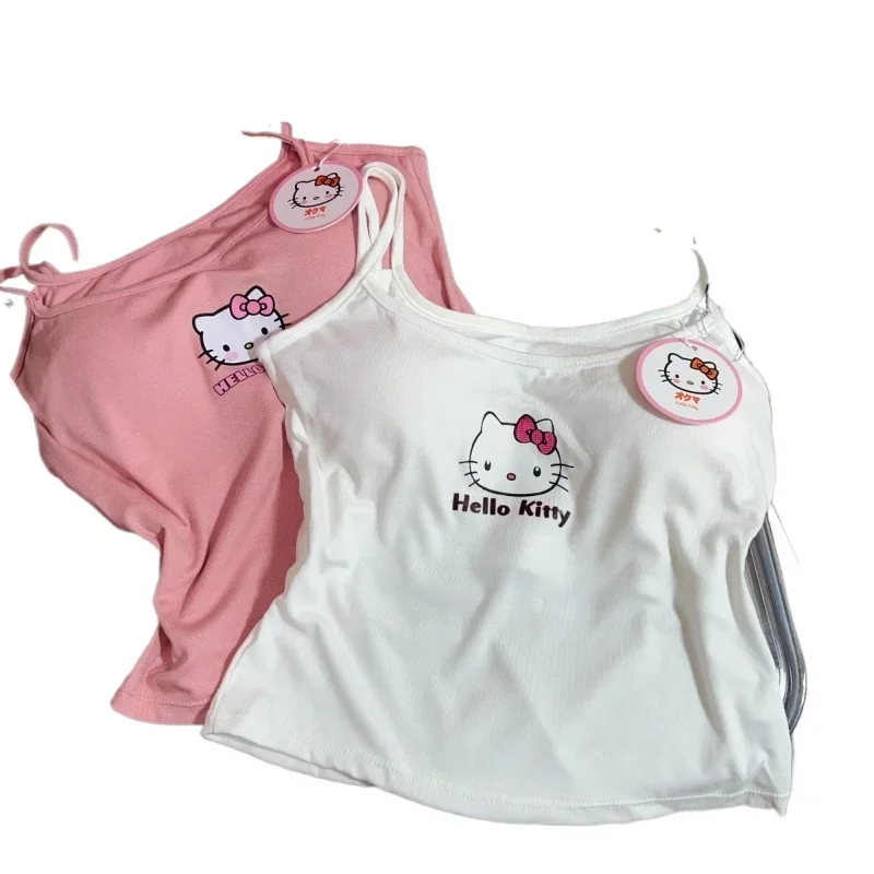 New Sanrio Hello Kitty New Double Strap Girls Vest Detachable Breast Pad Design Soft Cute Vest Y2k Hot Girl Versatile Suspender