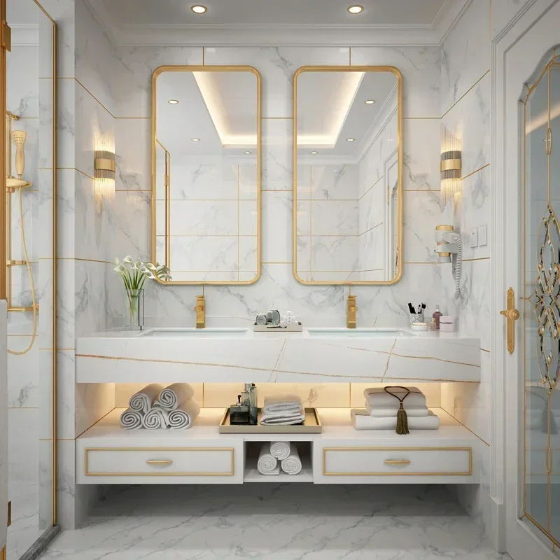 

Bathroom Vanity Combination Bathroom Cabinets Modern And Minimalist Washbasin Double Basin Cabinet Light Luxury Solid Wood