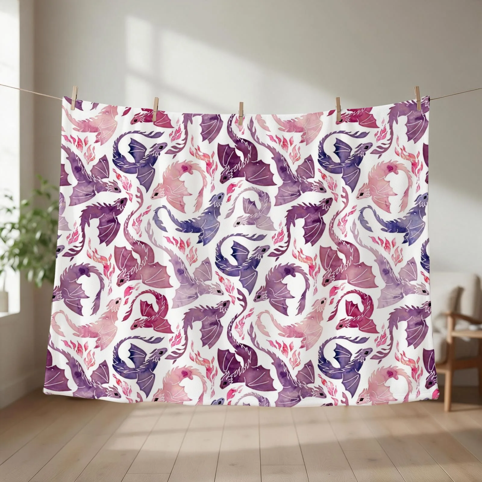 Dragon fire pink & purple Throw Blanket Soft Plush Plaid Comforter for babies Hairys Blankets