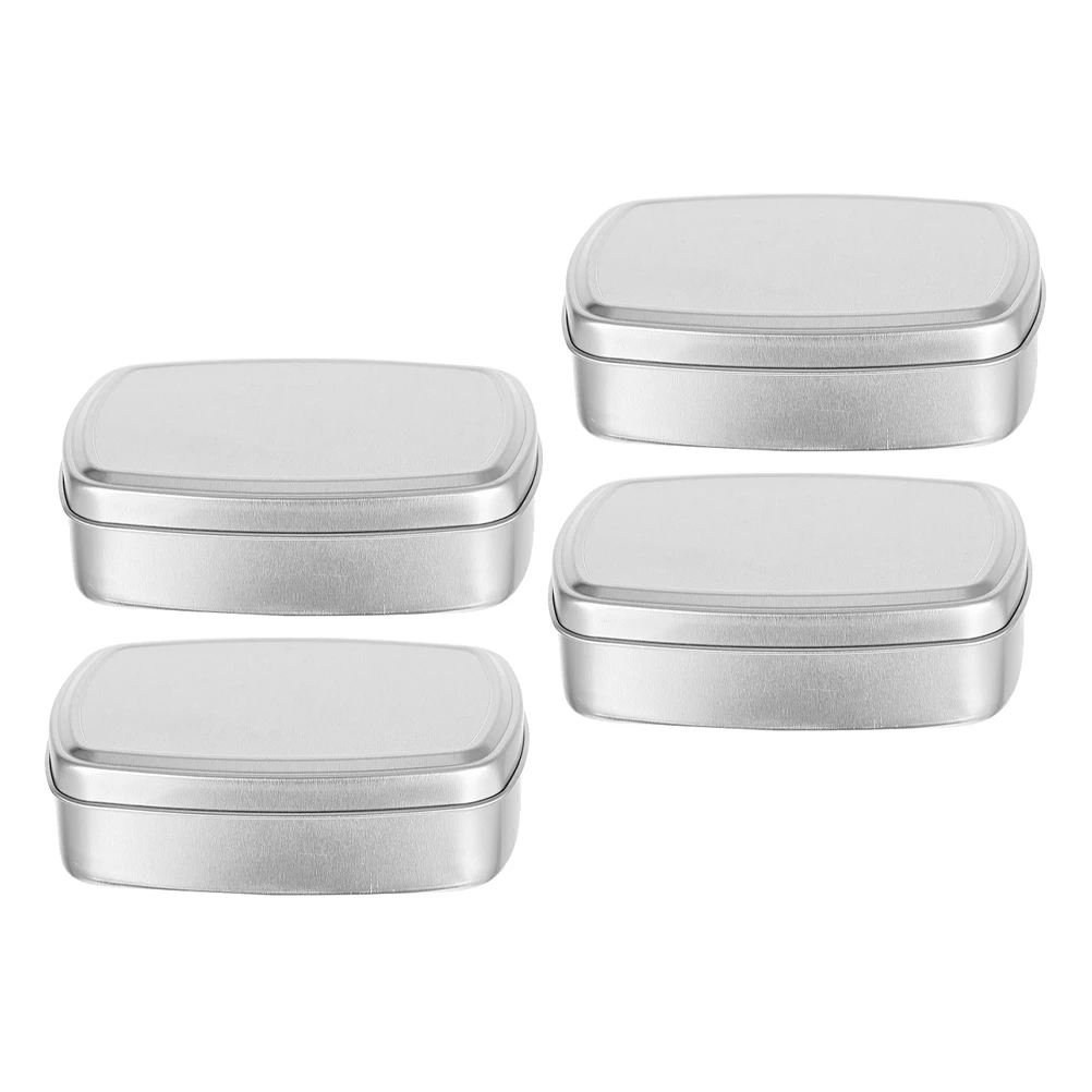 

4pcs Square Aluminum Soap Boxes 120ml 95x7x3mm Durable Travel DIY Containers Jars Metal Tins Storage