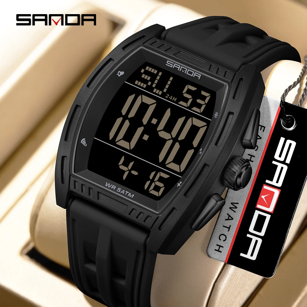 

2026 SANDA Men's LED Digital 6328 Watches Casual Date and Week Alarm Waterproof Wristwatch Man Silicone Strap Electronic Watch