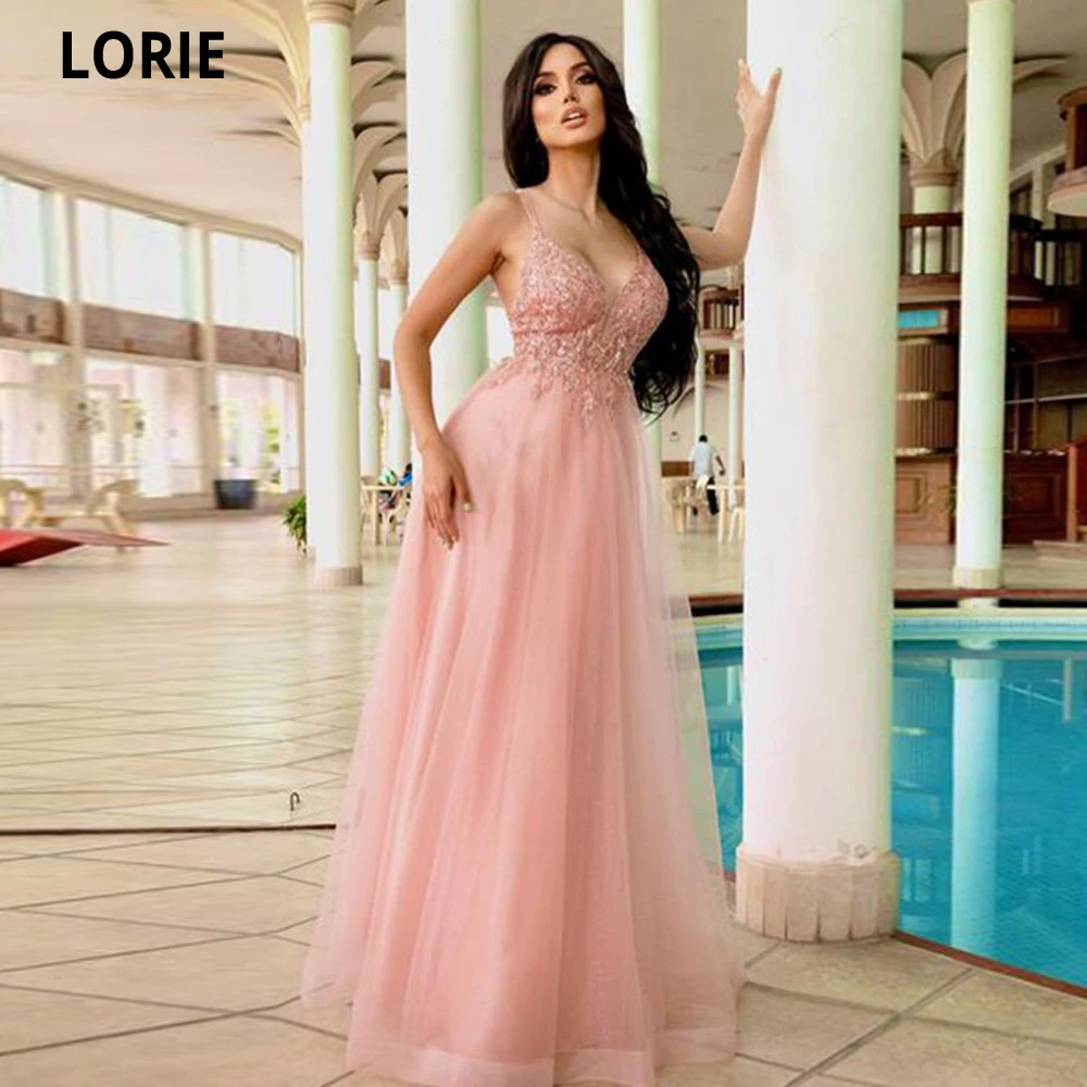 

LORIE Arabic Women Formal Party Evening Dresses 2023 Pink Spaghetti Straps Night Event Occasion Prom Dress With Lace Appliques