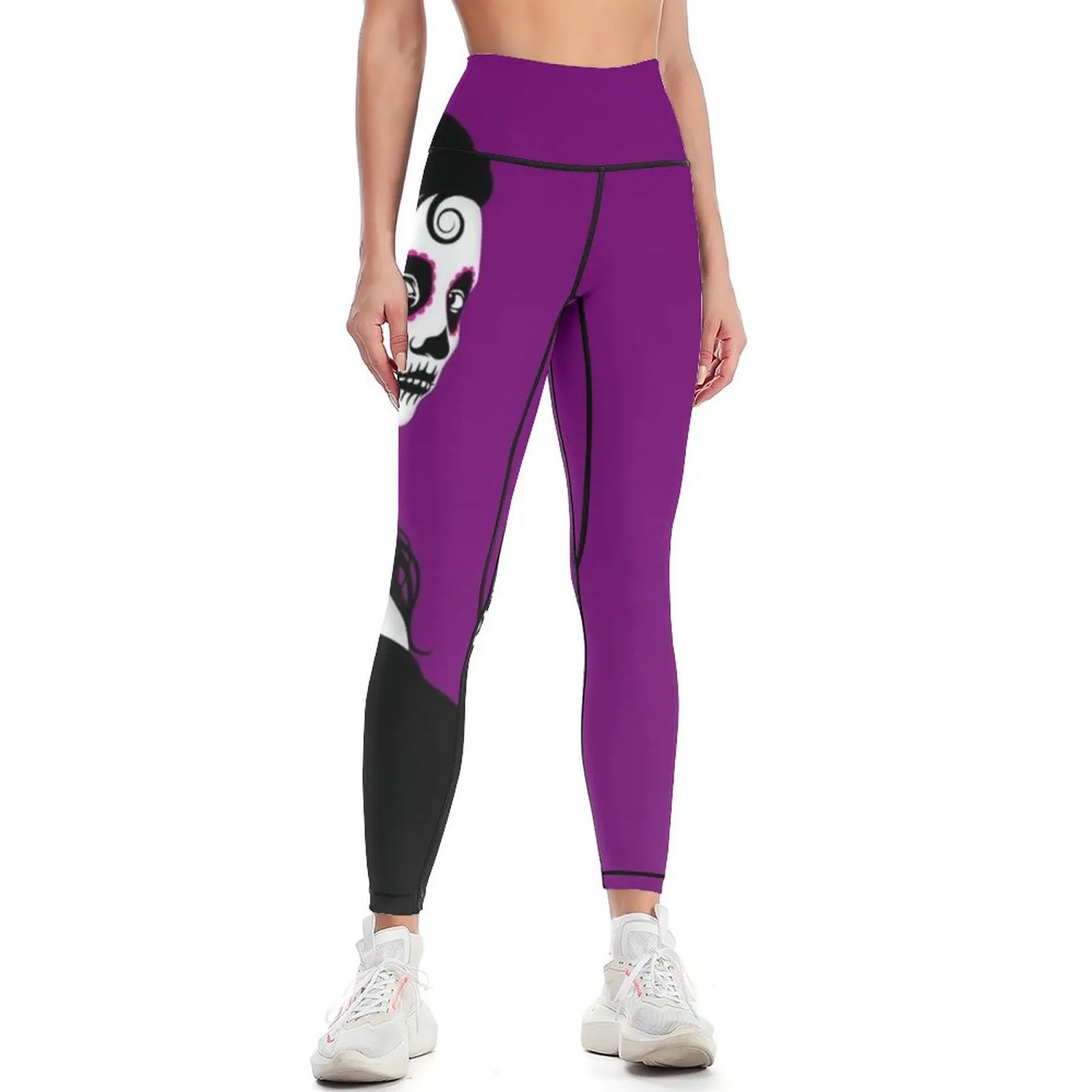 

Purple Day of the Dead Sugar Skull Girl Leggings legging gym Women's sports pants Women sports workout shorts Womens Leggings