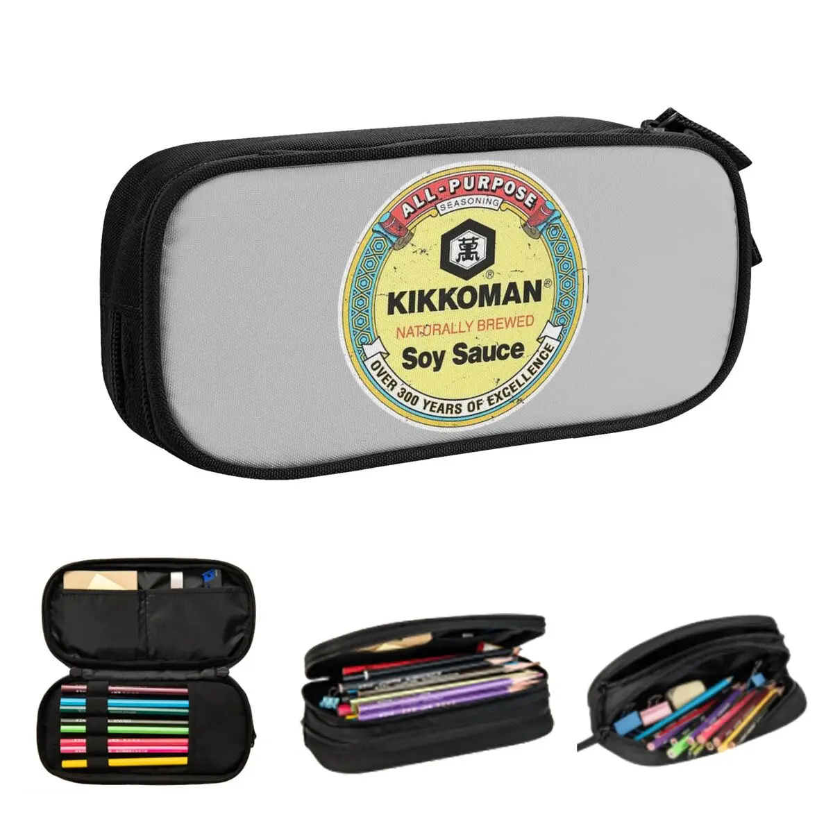 KIKKOMAN-estuches para lápices de salsa de soja, bolsas para bolígrafos de gran capacidad, estuche para bolígrafos para niños, niñas, estudiantes, papelería, escuela, Oficina