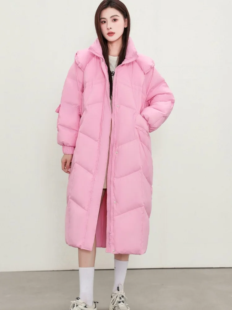 Women\'s Casual White Duck Down Hooded Puffer Jacket, Ladies Loose Coats, Large, Thick, Warm, Cocoon, Outerwear, Winter
