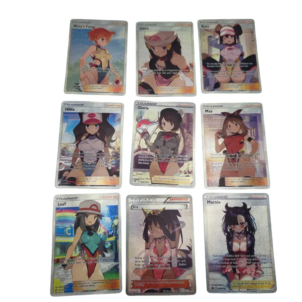 DIY Pokémon PTCG Trainer Misty Dawn Leaf English Version 9pcs Color Flash Anime Peripheral Game Collection Card Holiday Gift