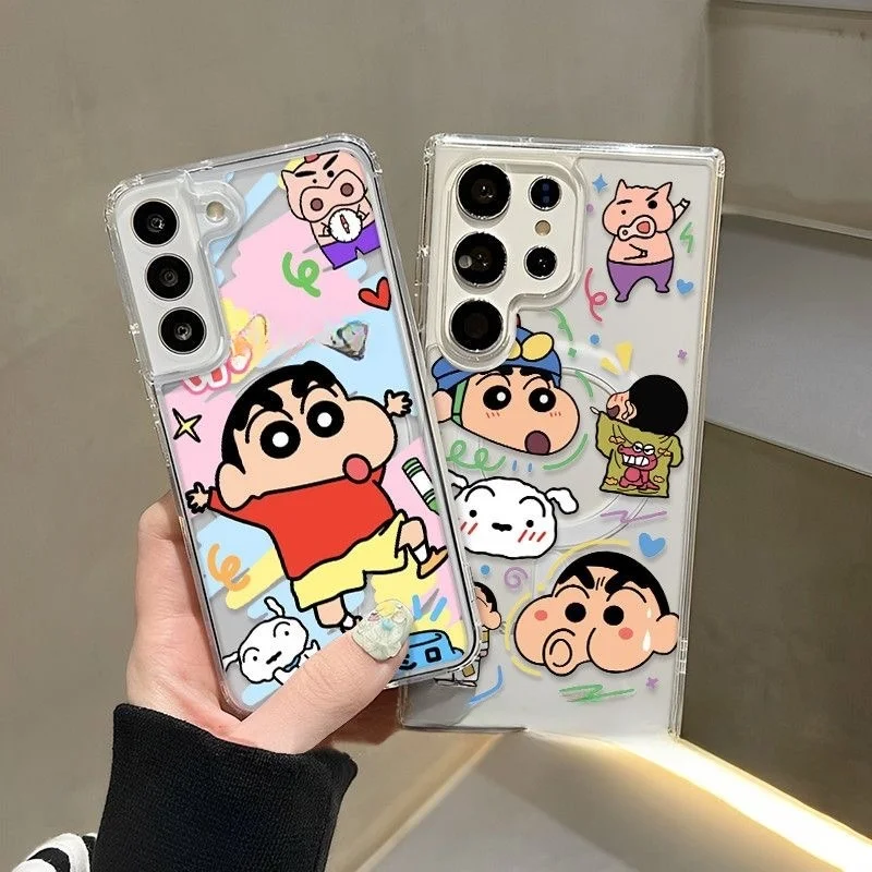 

Cute comic Graffiti cartoon Crayon Shin-chan Magsafe Wireless Charge Case For Samsung S22 S23 S22 S24 S25 Ultra Plus A54 Cover