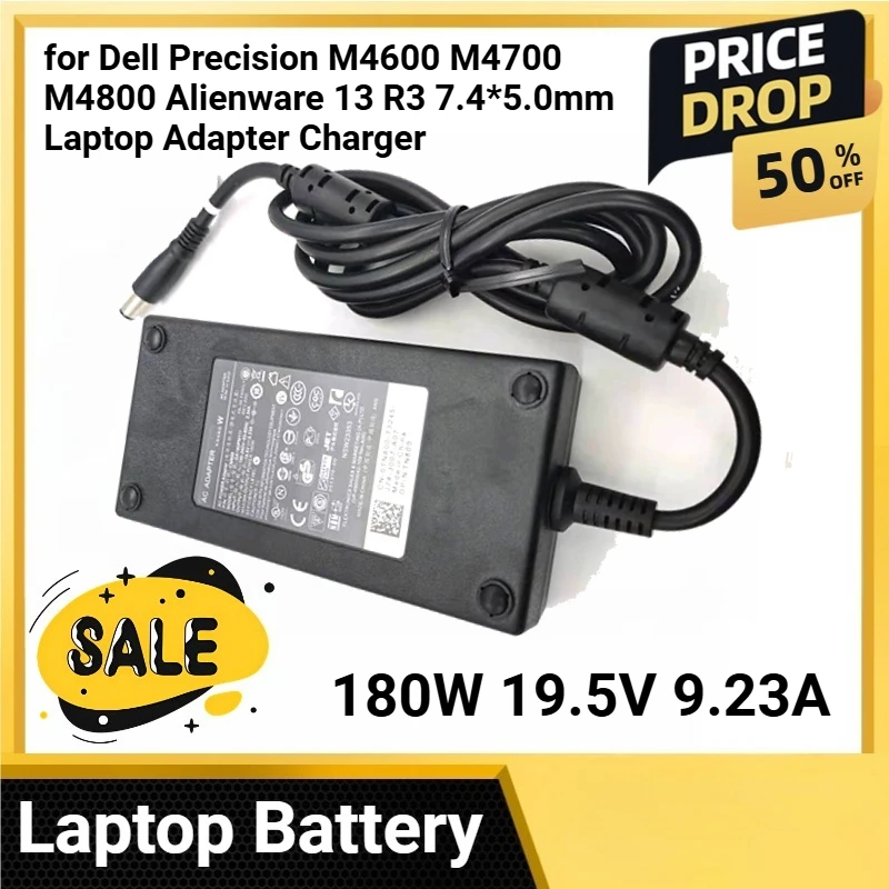 

180W 19.5V 9.23A for Dell Precision M4600 M4700 M4800 Alienware 13 R3 7.4*5.0mm Laptop Adapter Charger Master G15 G16 DA180PM111