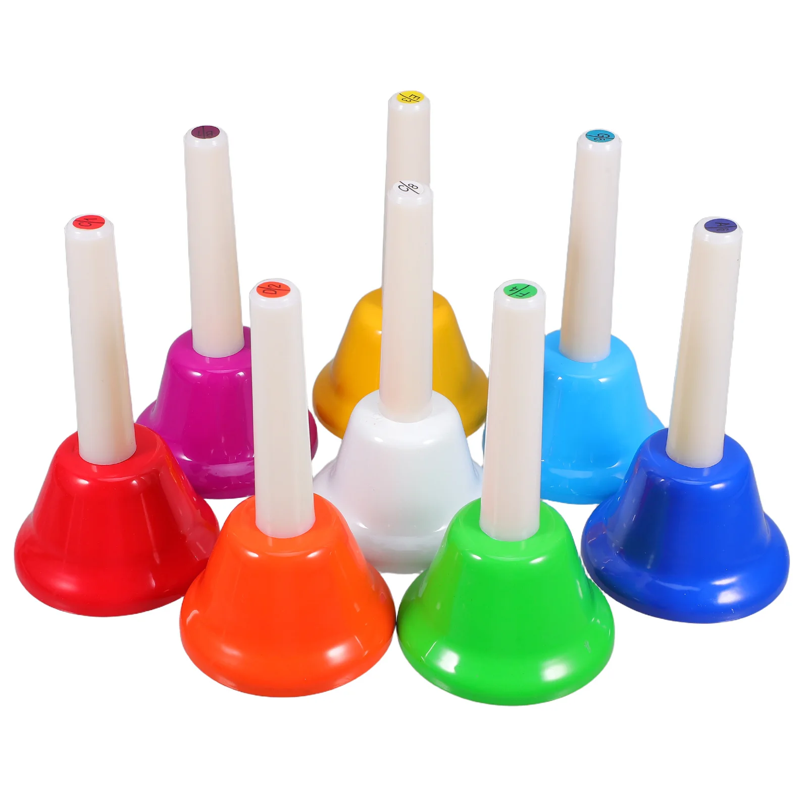 

8 Pcs Eight-tone Colored Bells Musical Toys Kids Hand Bells Children Instruments Toddler Bell Ringing Toy Wood Metal Material