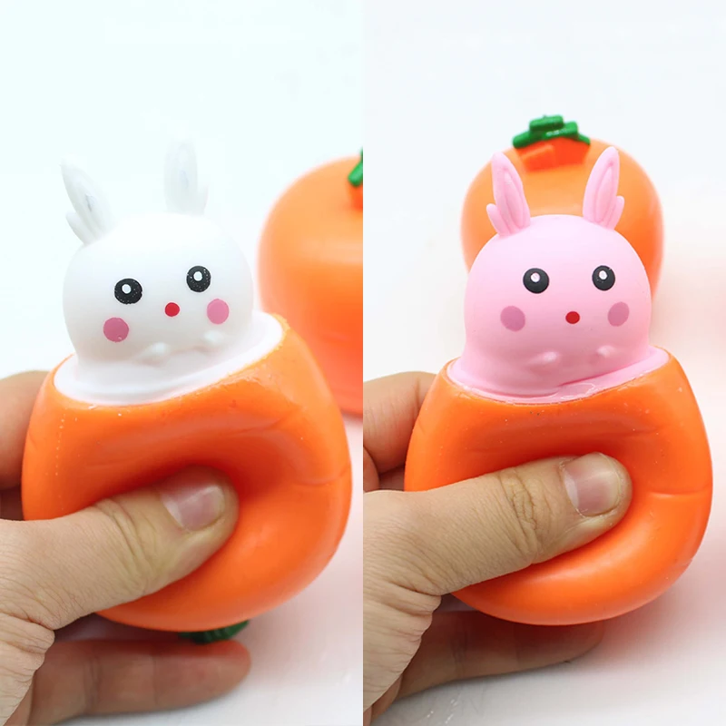 1PC Rabbit Carrots Decompression Toy Thermoplastic Rubber Squeeze Bouncy Ball Bunny Toys Easter Party Decor DIY Home Supplies