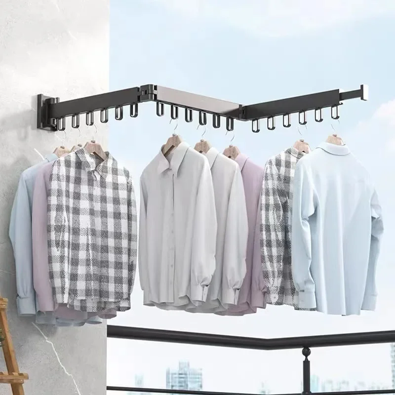 Wall Mounted Folding Clothes Drying Invisible Telescopic Cloth Hanger Drying Rod Simple And Easy Clothes Drying Rack Non Porous