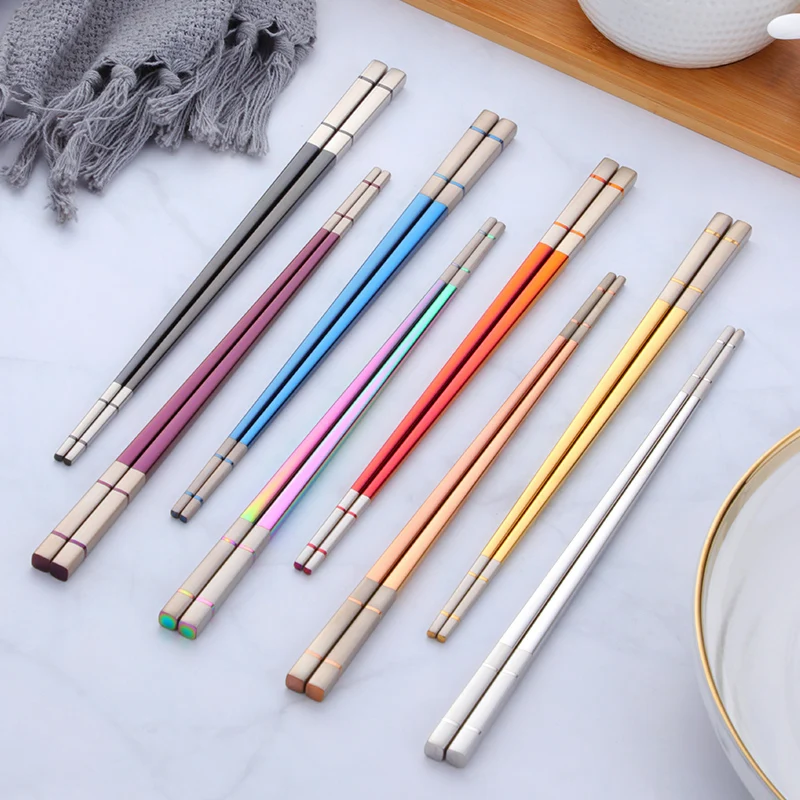 5Pairs Luxury Chinese Chopsticks Stainless Steel Reusable Sushi Sticks Gold Titanium Chopsticks With Gift Box Metal Food Sticks