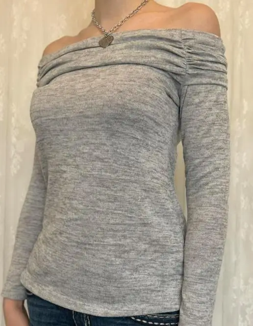 

Autumn Solid Color Y2K Spicy Girl Style One Neck Long Sleeved T-Shirt for Women, Fashionable Temperament, Sexy Slim Fit Top