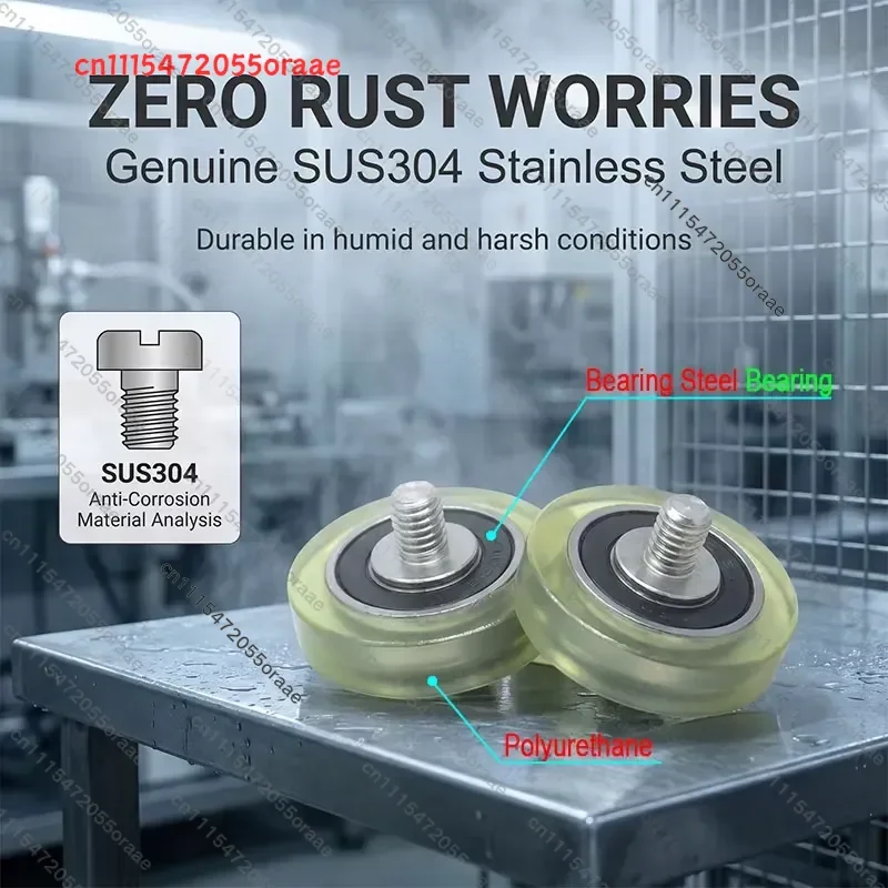 5pc 30mm PU Coated Screw Pulley with Stainless M8 Threaded Rod PU60830-11C2L10M8 Polyurethane Roller for Linear Motion,