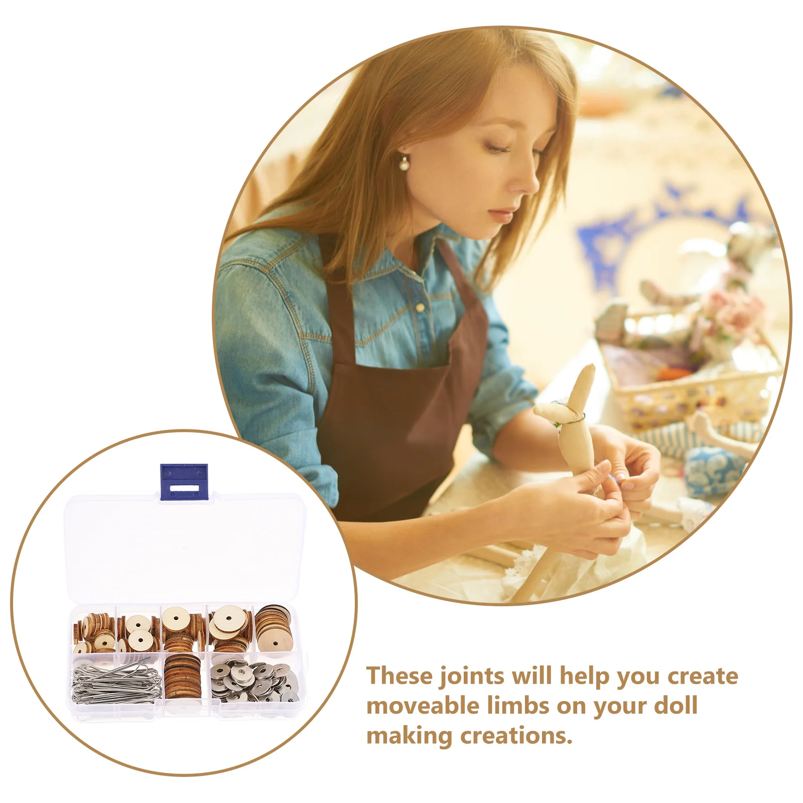 

Box of Joint Accessories Wooden Movable Joints for DIY Craft Making Flexible Rotatable Arms Neck Legs Connectors