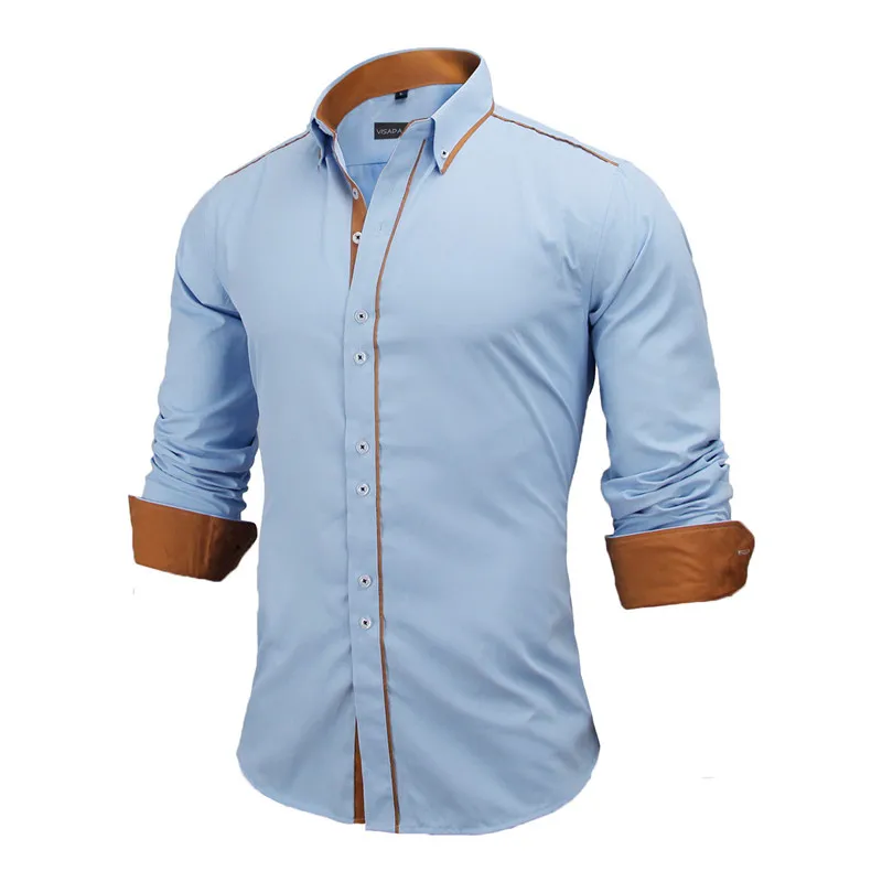 VISADA JAUNA Men Shirts Europe Size New Arrivals Slim Fit Male Shirt Solid Long Sleeve British Style Cotton Men's Shirt Office
