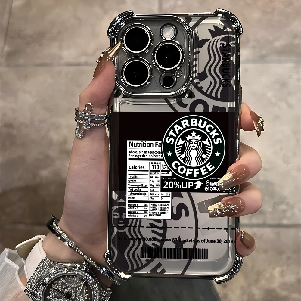 Plating Case For IPhone 16 15 14 13 12 11 Pro Max X XR XSMax 7 8 Plus Anti-Fall Armor Cover S-Starbucks