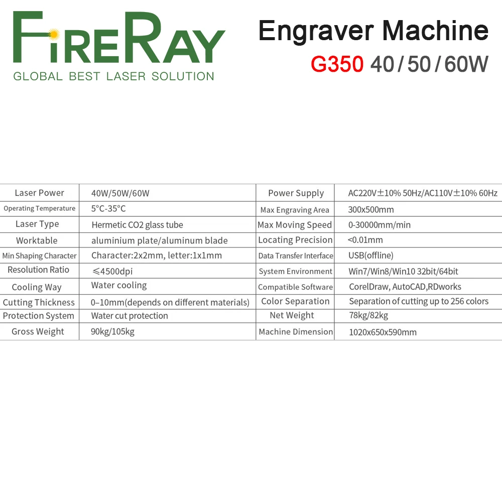 FireRay 50 واط 60 واط CO2 آلة الحفر والقطع بالليزر G350 300x500 مللي متر آلة الحفر بالليزر 220 فولت
