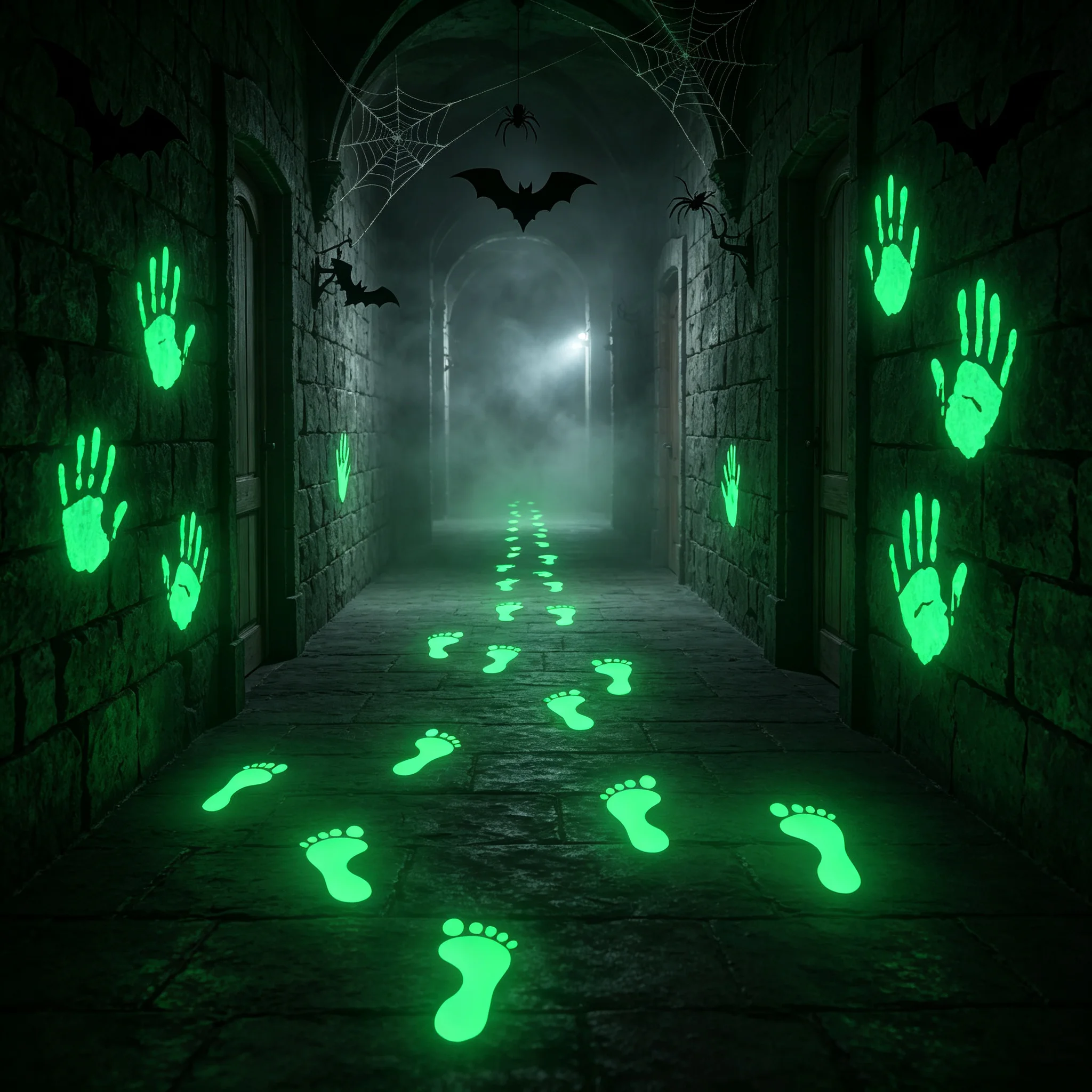 Halloween Ghost Hand Footprint Luminous Stickers Self‑Adhesive Non-Slip Glow in the Dark Stickers Birthday Party Halloween Decor