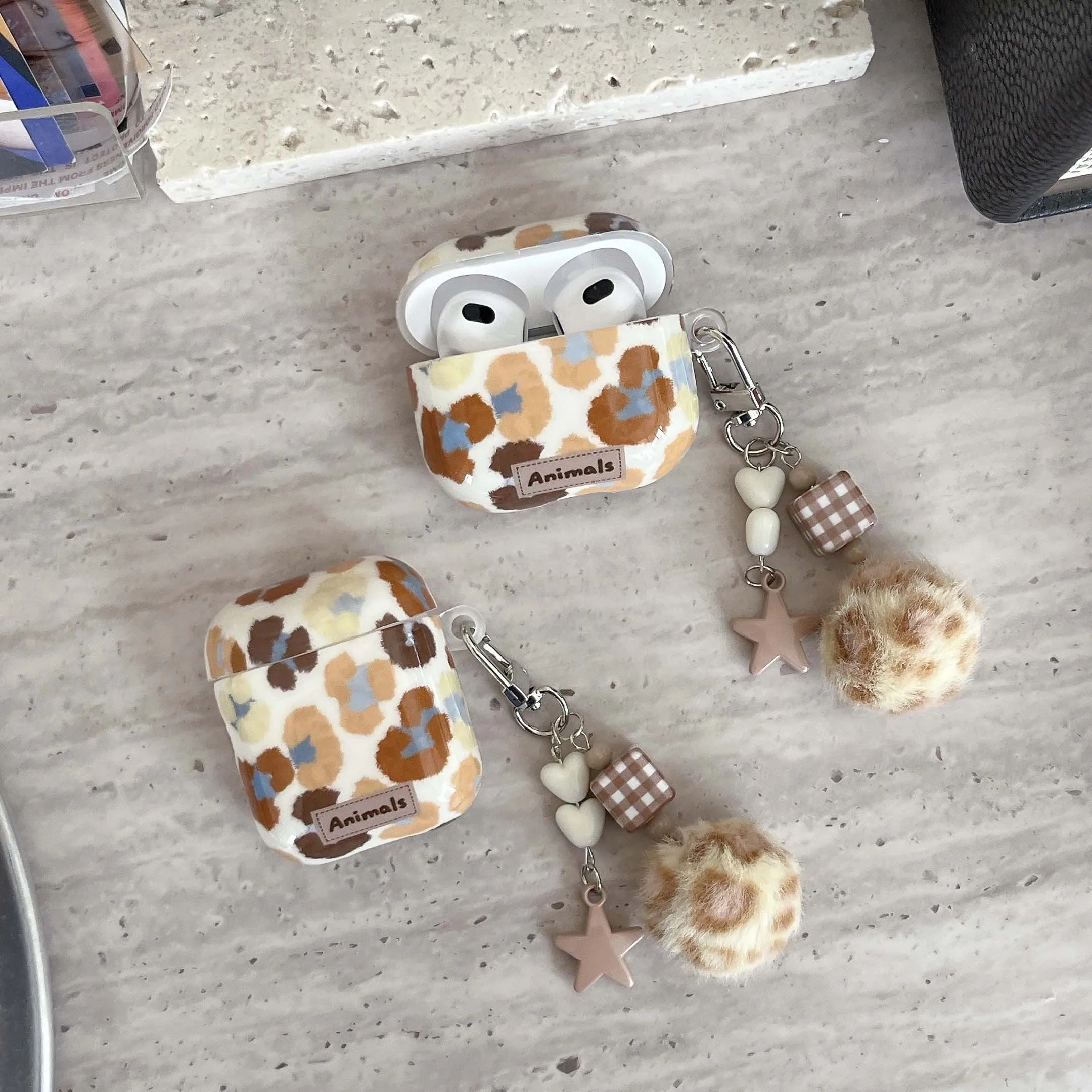 Leopard imd earphone case wireless bluetooth charging box ins plush pendant cool for apple airpods 4 3 pro 2nd 2 1 cover