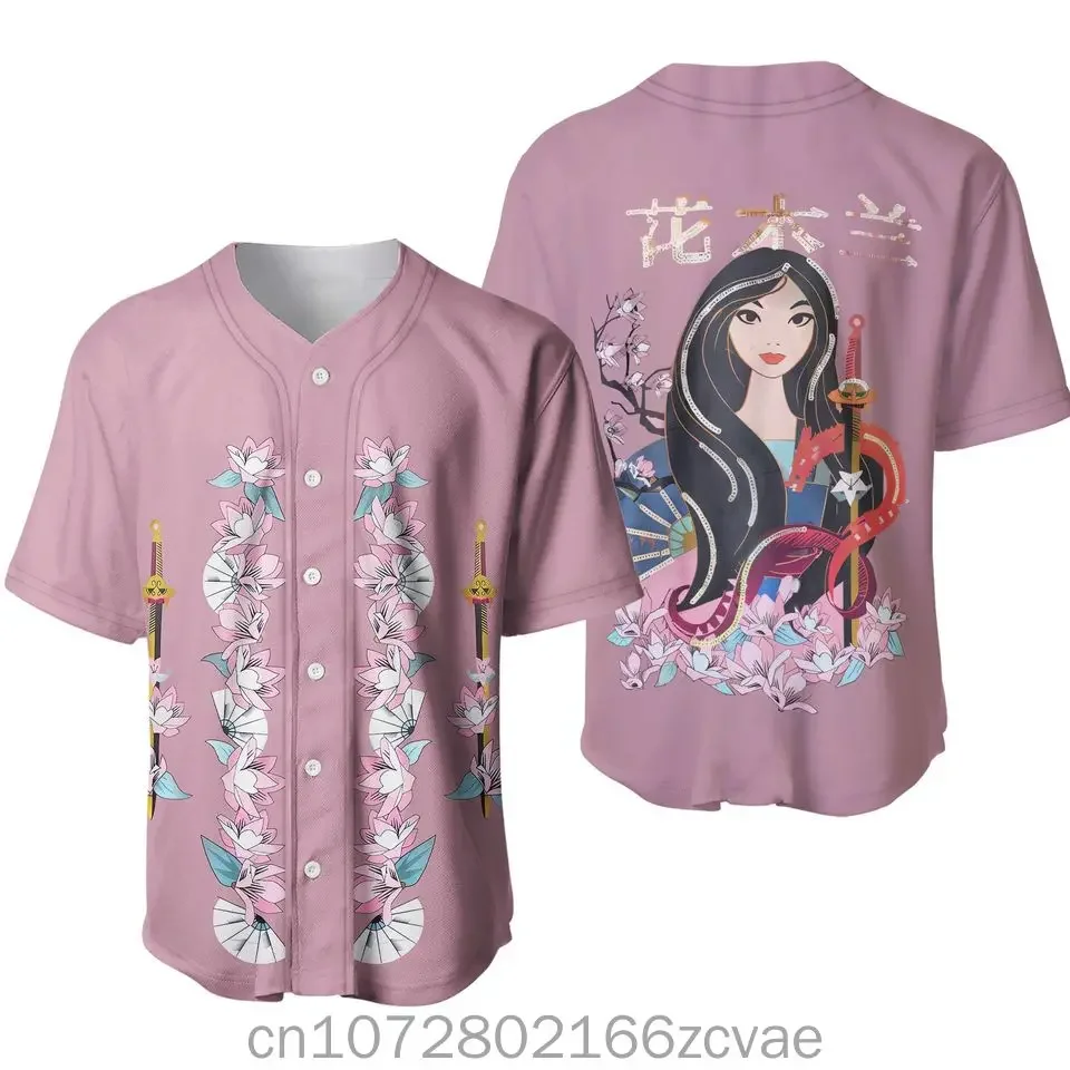 

New Disney Mulan Princess Baseball Jersey Outdoor Sports Style Casual Jersey Men's and Women's Custom Name T-shirt