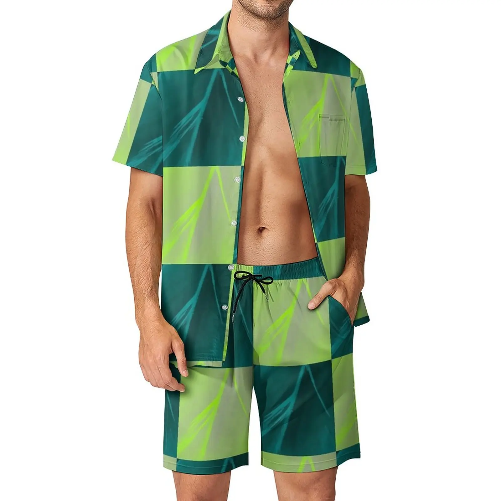 

Комплект мужской летний из шорт и рубашки, с коротким рукавом