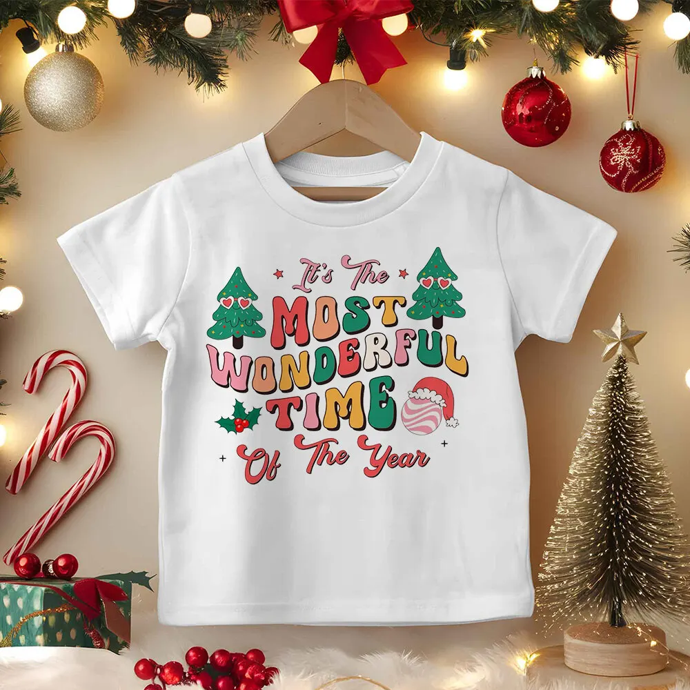 It's The Most Wonderful Time of The Year Print Kids Shirts Christmas Party Boys Girls Outfit Holiday Child T-shirt Xmas Clothes